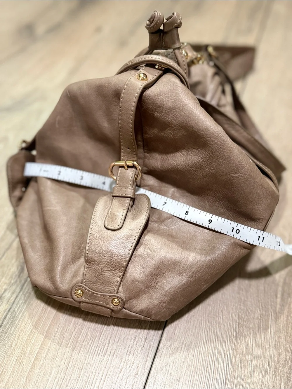 Sabina New York Taupe Leather Slouch Satchel Shoulder Bag Gold Hardware